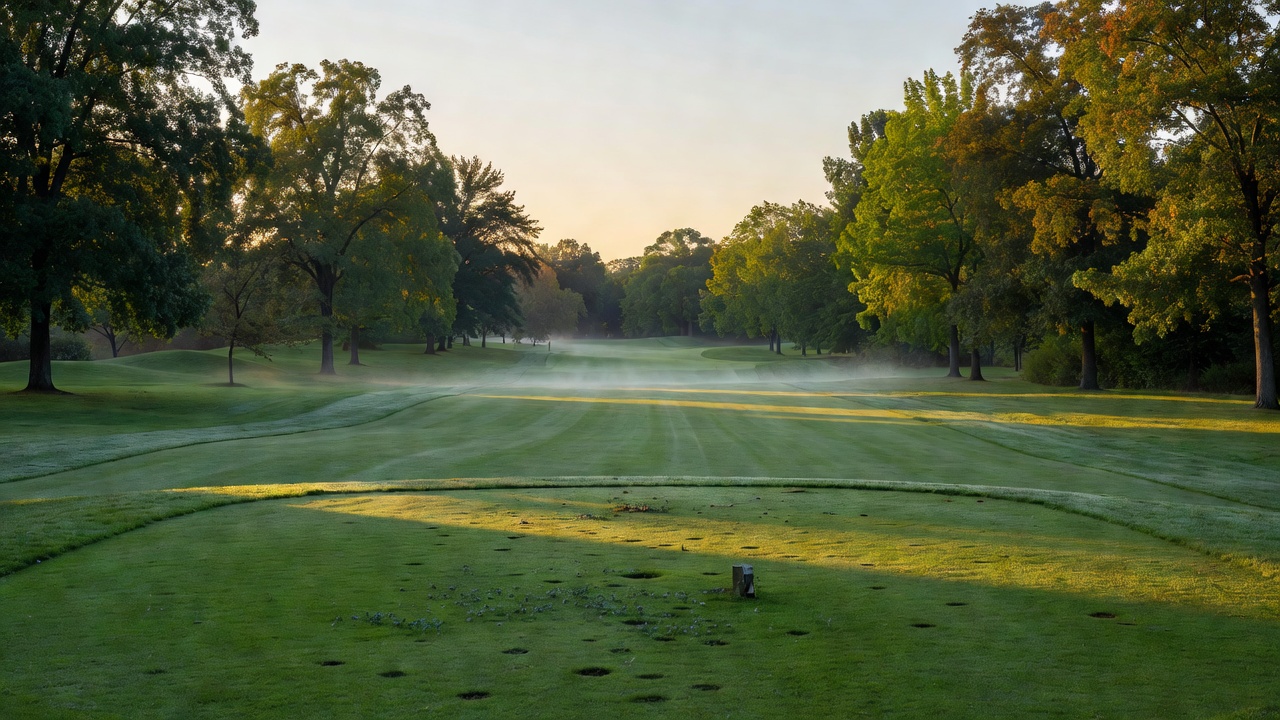 Morning light on a Kentucky public golf tee box